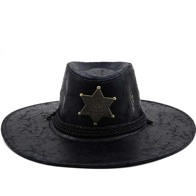 Cappello da cowboy in pelle a tesa larga per uomo Fedora adulto in PU...
