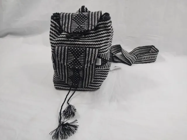 Lillo Boho Bag Textile Backpack Weaved 2 Pockets Black/White Artesian Purse