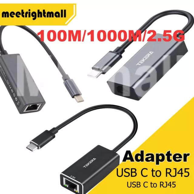 USB Type C to Ethernet Adapter 1000Mbps/2.5G Network RJ45 Gigabit for Apple Mac