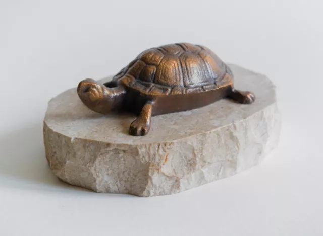 Bronze Figur Tierfigur Schildkröte Skulptur Marmor Sockel Massivbronze