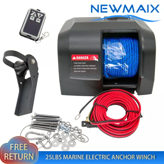 25LBS Marine Electric Anchor Winch with Wireless Remote Saltwater Windlass Black