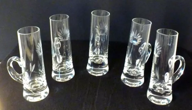 5 Schnapsglas, Likörglas, mit Henkel, Kristallglas, mundgeblasen handgeschliffen