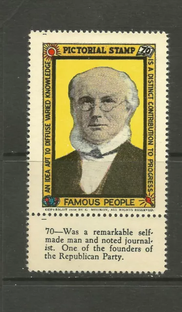 FAMOUS PEOPLE poster stamp/label (#70 Horace Greeley)