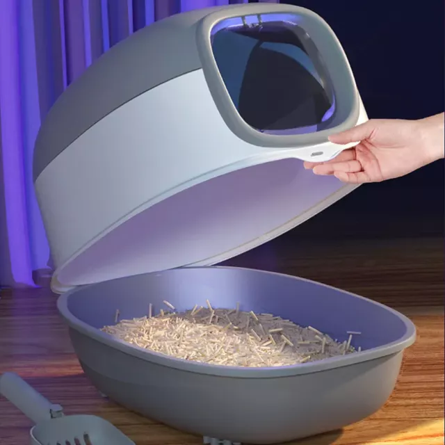 Self-Cleaning Cat Litter Tray Automatic UV Sterilization Cat Potty Box Pan Grey