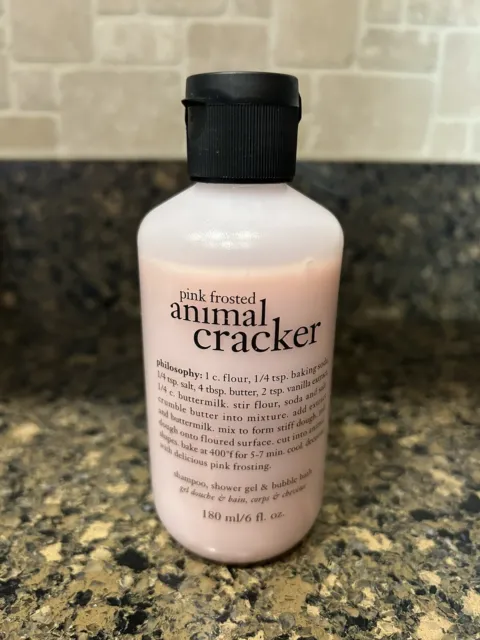 New Unsealed Philosophy 6 Oz Shampoo Shower Bath Gel Pink Frosted Animal Cracker