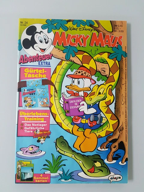 Micky Maus Comicheft 24 1992 mit Beilage Abenteuer Gürteltasche + Sammelkarten