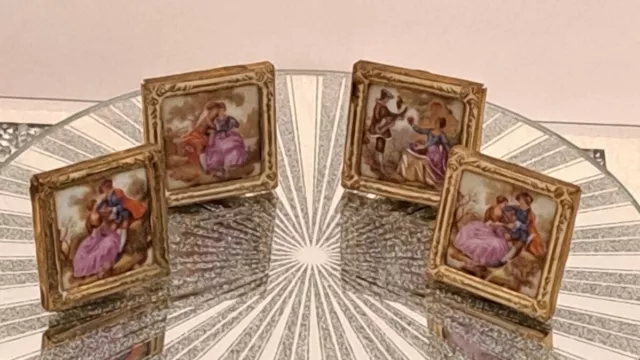 4 Miniature Limoges Pictures In Frame