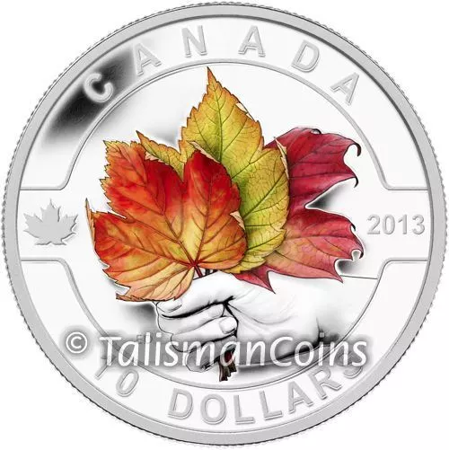2013 AUTUMN MAPLE LEAF O Canada Fall Color $10 Pure Silver Proof in Box FULL OGP