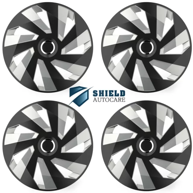 Wheel Trims 15" Hub Caps Vector RC Plastic Covers Set of 4 Black Silver Fit R15