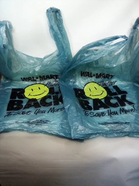 Vtg Walmart 1998 Blue Plastic Shopping Bag Roll Back Smiley Face Rollback Lot 2