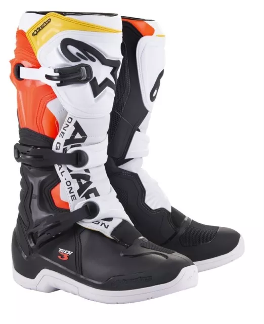 Stivali Cross Alpinestars TECH 3 BOOT BLACK WHITE RED FLUO YELLOW