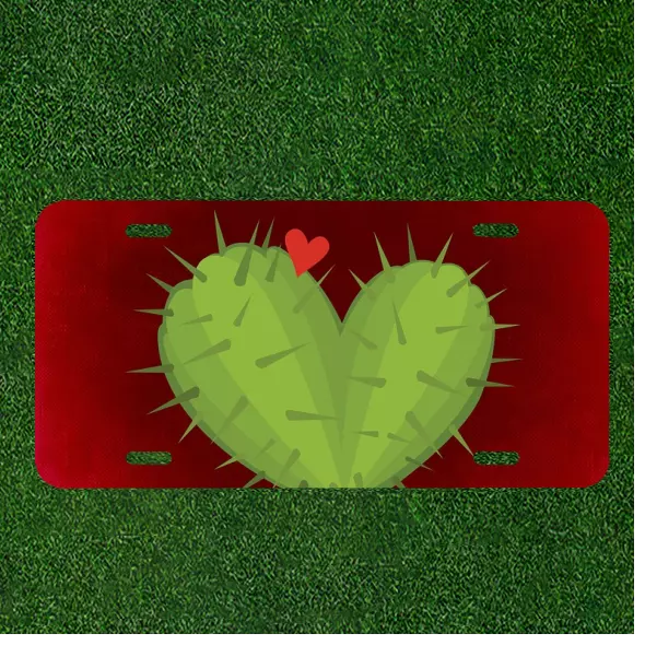 Custom Personalized License Plate Auto Tag With Amazing Heart Cactus Design