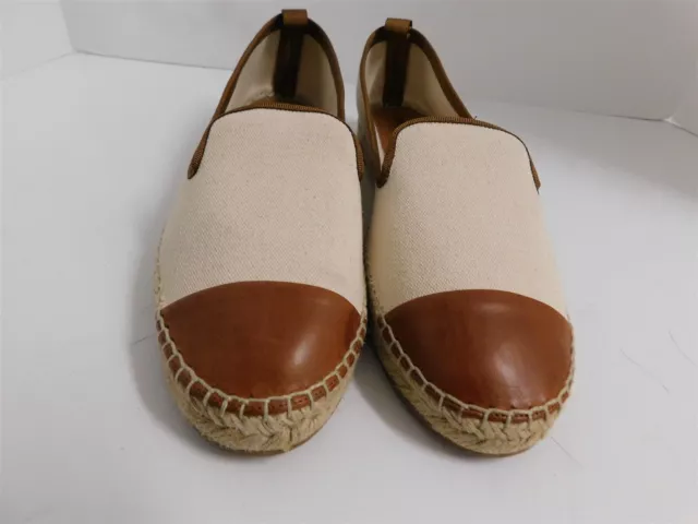 Fendi Junia Beige Canvas Brown Leather Espadrille Flats Italy 42 3