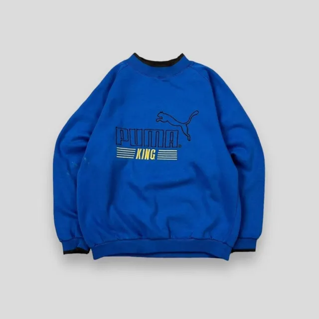 Vintage 80s Puma King Spell Out Sweatshirt Blue Medium