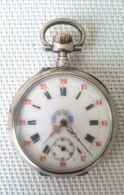 Montre de gousset ARGENT massif niellé silver pocket watch fonctionne niello