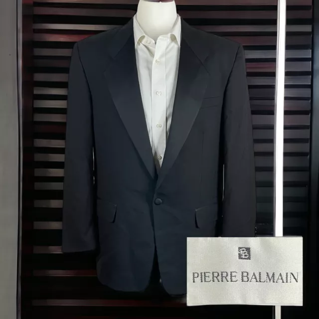 Pierre Balmain Tuxedo Jacket Blazer Mens 42R Solid Black One Button Wool