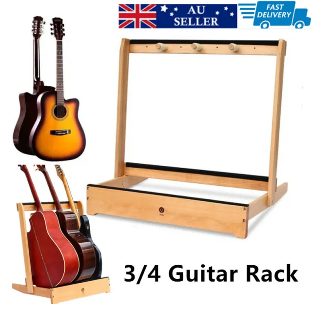3/4 Guitar Rack Holder Stand Wooden Folding Acoustic Bass Display Storage Rack