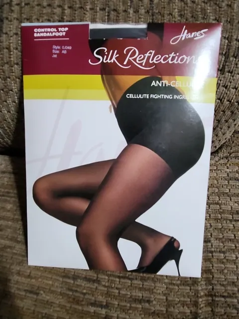 Hanes Silk Reflections Anti-Cellulite Size AB Jet Black Sheer