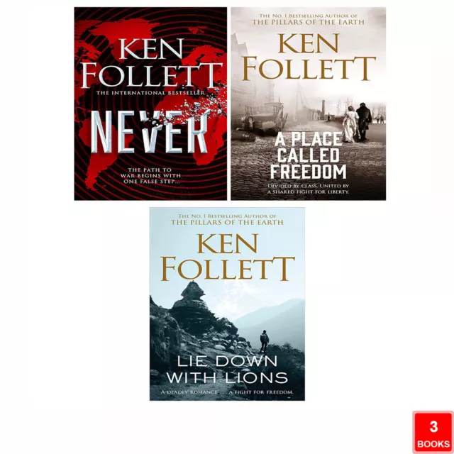 KEN FOLLETT 3 Books Collection Set Lie Down With Lions, Never, Place