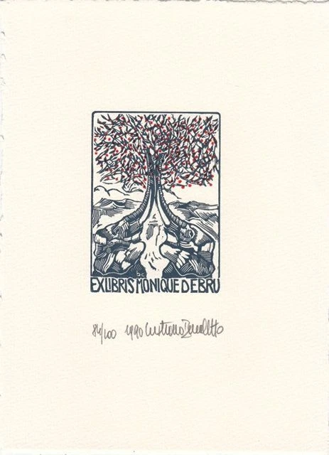 Exlibris Bookplate Gravure sur Bois Cristiano Beccaletto 1948 Arbre