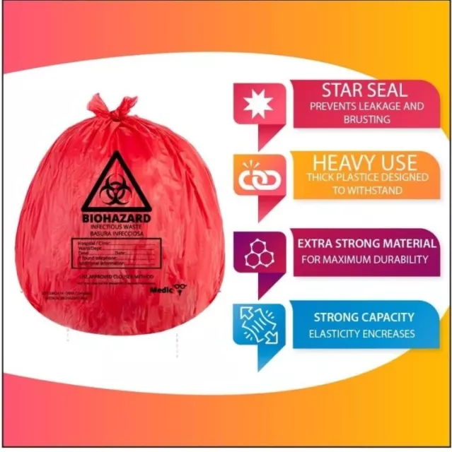 150 PACK Red Infectious Waste/Trash Bags Biohazard Disposal Bags 7-10 Gallon/Gal