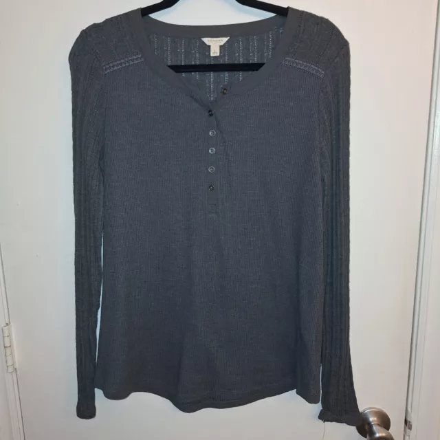 Ladies SONOMA LIFE + STYLE  LARGE MISSES THERMAL TOP ASPHALT GRAY THERMAL HENLEY 2