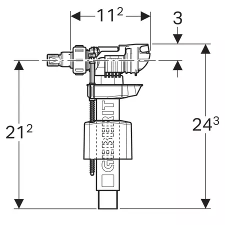 Robinet flotteur Geberit type 380, alimentation latérale, 3/8'' pour réservoir