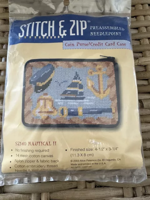 Vintage Stitch & Zip Nautical 11 Preassembled Needlepoint Coin/ Credit card Case