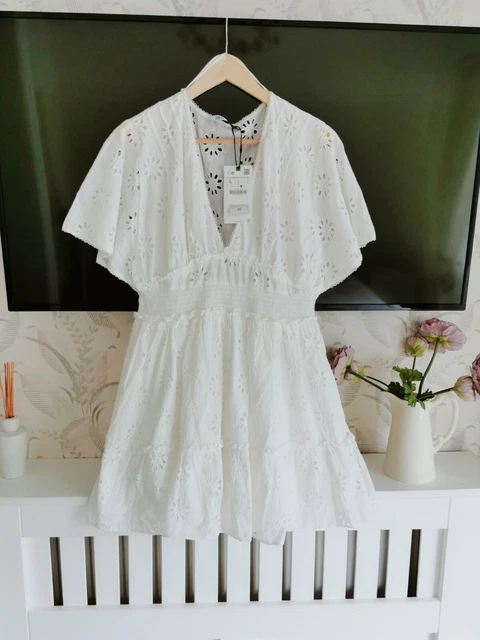 Embroidery Broderie White Broderie Dress Zara ZARA WOMENS WHITE Broderie Mini  Dress With Cutwork Embroidery Size