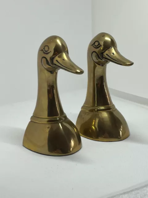 Vintage brass Mallard duck bookends, used, made in Korea, each 6.5" Tall