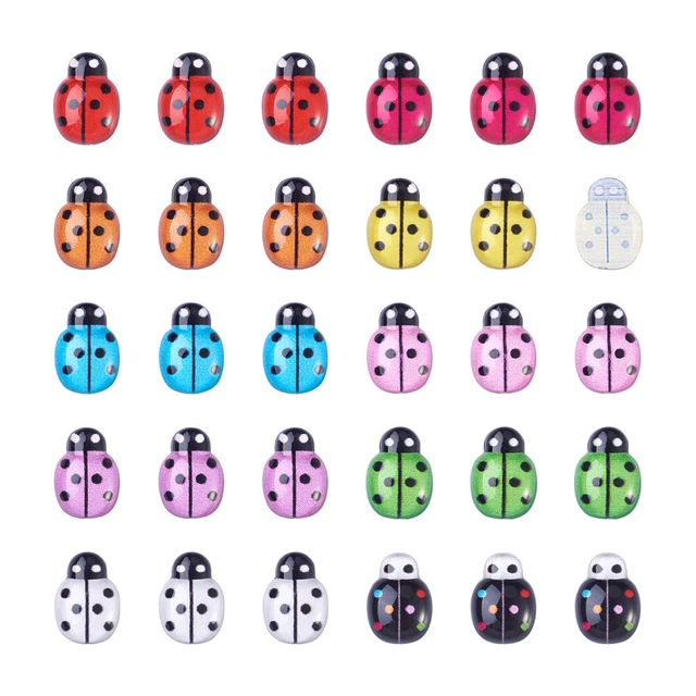 100X Resin Ladybug Beads Flat Back Cabochons 10 Colors 12.5x8.5mm