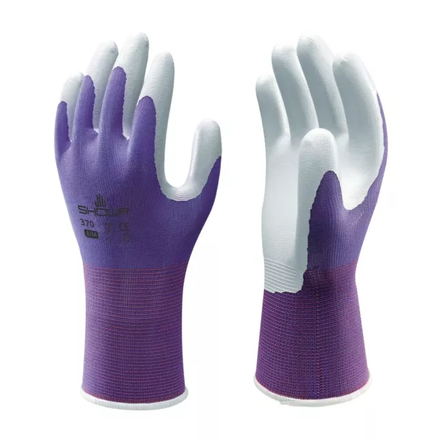 SHOWA 370 Lightweight Gardening Gloves Grippy Palm Breathable Liner Purple