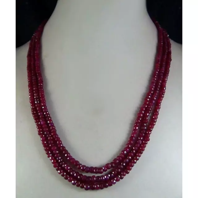 Collier de perles de pierres précieuses rubis facettées 3   3x4 mm 17-19 "