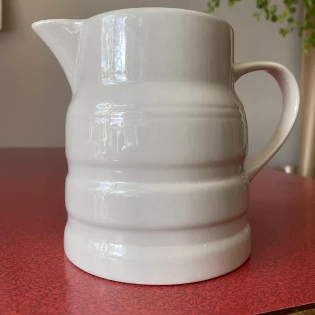 Melba Ware hand crafted kitchenware Staffs England white ribbed striped jug 13cm