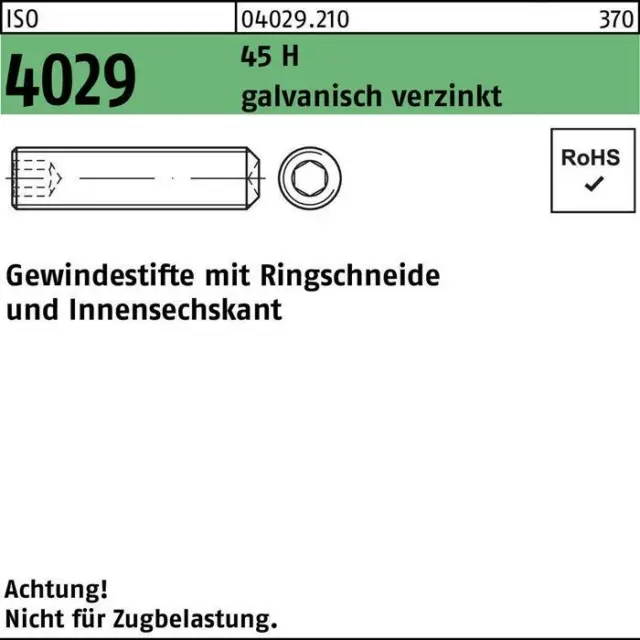 Gewindestift ISO 4029 Ringschneide/Innen-6-kant M 6 x 40 45 H galvanisch verz...