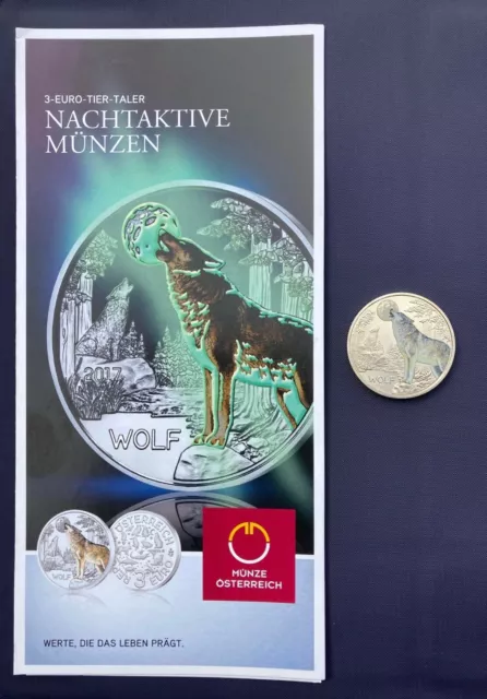 3 Euro Münze Wolf Österreich 2017 Tiertaler inkl. Folder