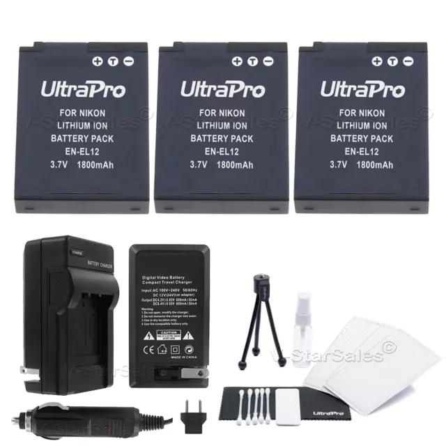 3x EN-EL12 Battery + Charger for Nikon Coolpix AW100 AW110 P300 P310 P330 S31