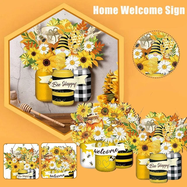 HOME SIGN Door Hanging Sign Honey Pot Flower 30x30cm Wall T9