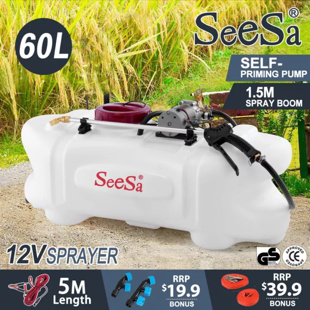 60L ATV FARM WEED SPRAYER 12V Pump Tank Wide Spray Boom Spot Chemical Garden