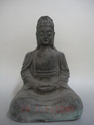 Collection Ancient Rare China Old Bronze Carved Buddha Statue Decoration H 9 in