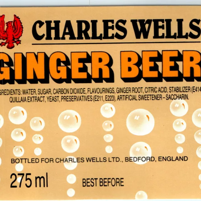 Vtg Charles Wells Ginger Beer Soft Drink 275ml Soda Bottle Paper Label C33