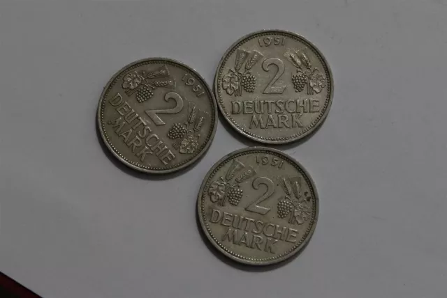 🧭 🇩🇪 Germany Federal 2 Mark 1951 F - 3 Scarce Coins B64 #140 Fff47