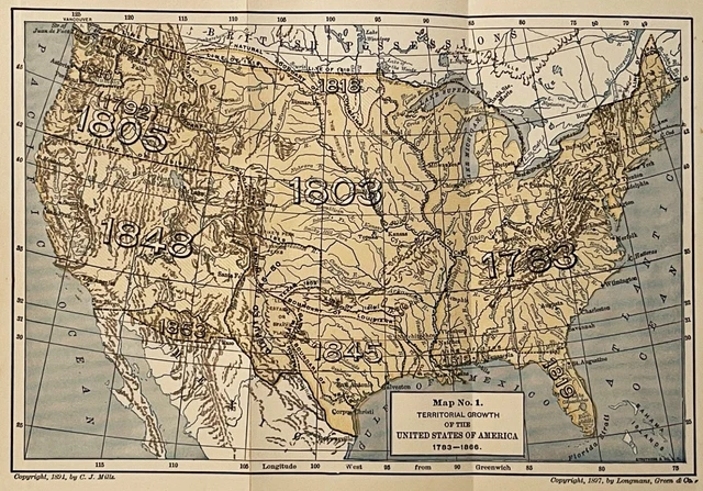 ORIGINAL 1897 ANTIQUE Color Map - Original 1897 Antique Color Map Of America.webp