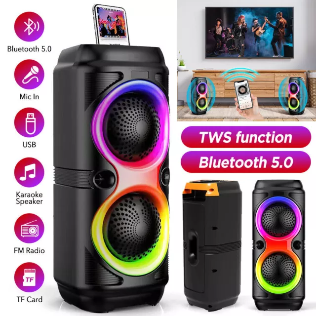 Bluetooth 5.0 Lautsprecher RGB Subwoofer Musikbox Boombox Party LED mit Mikrofon