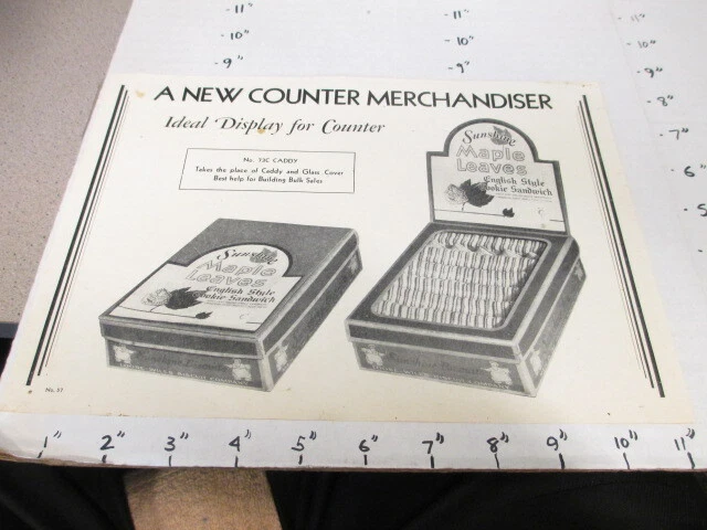 SUNSHINE 1920s salesman ad sheet cookie cracker store display box MAPLE LEAVES