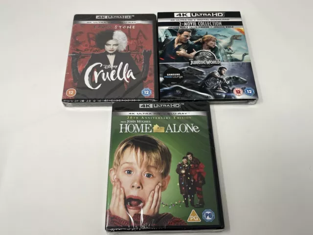 Home Alone , Cruella, Jurassic World, Fallen Kingdom Bundle (4K Ultra HD) Sealed 2