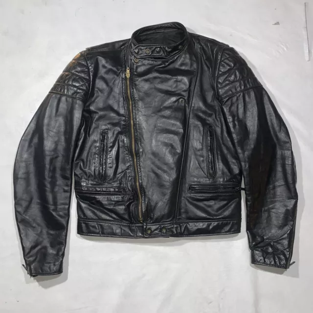 Vintage 80s Brooks Black Leather Cafe Racer Motorcycle Jacket Sz 40 USA