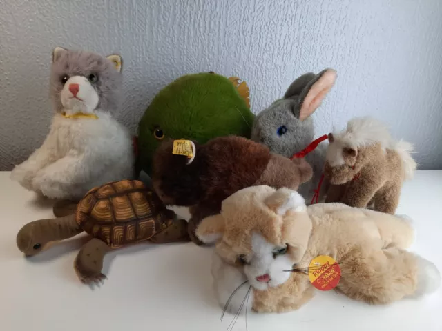 7x Steiff Tiere mit ID'S, teils unbespielt, Hase, Katze, Bully KFS, Stormy,