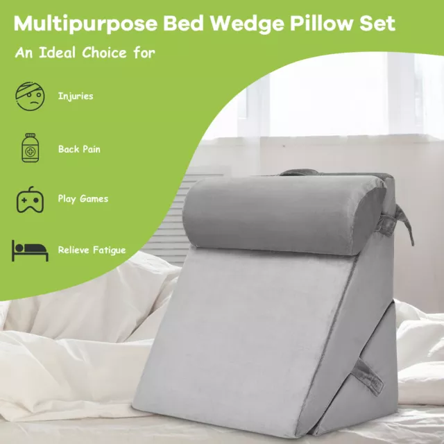 Costway Bed Wedge Pillow Adjustable Neck Back Support Memory Foam Headrest Grey 6