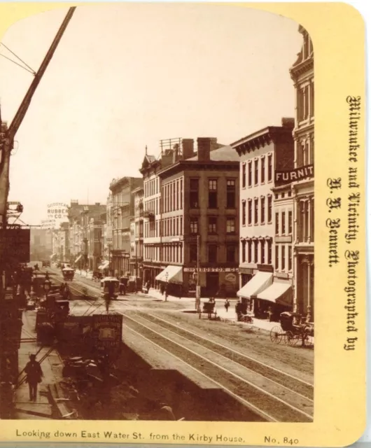 MILWAUKEE, WIS., East Water St. from Kirby House--H.H.Bennett Stereoview PR18